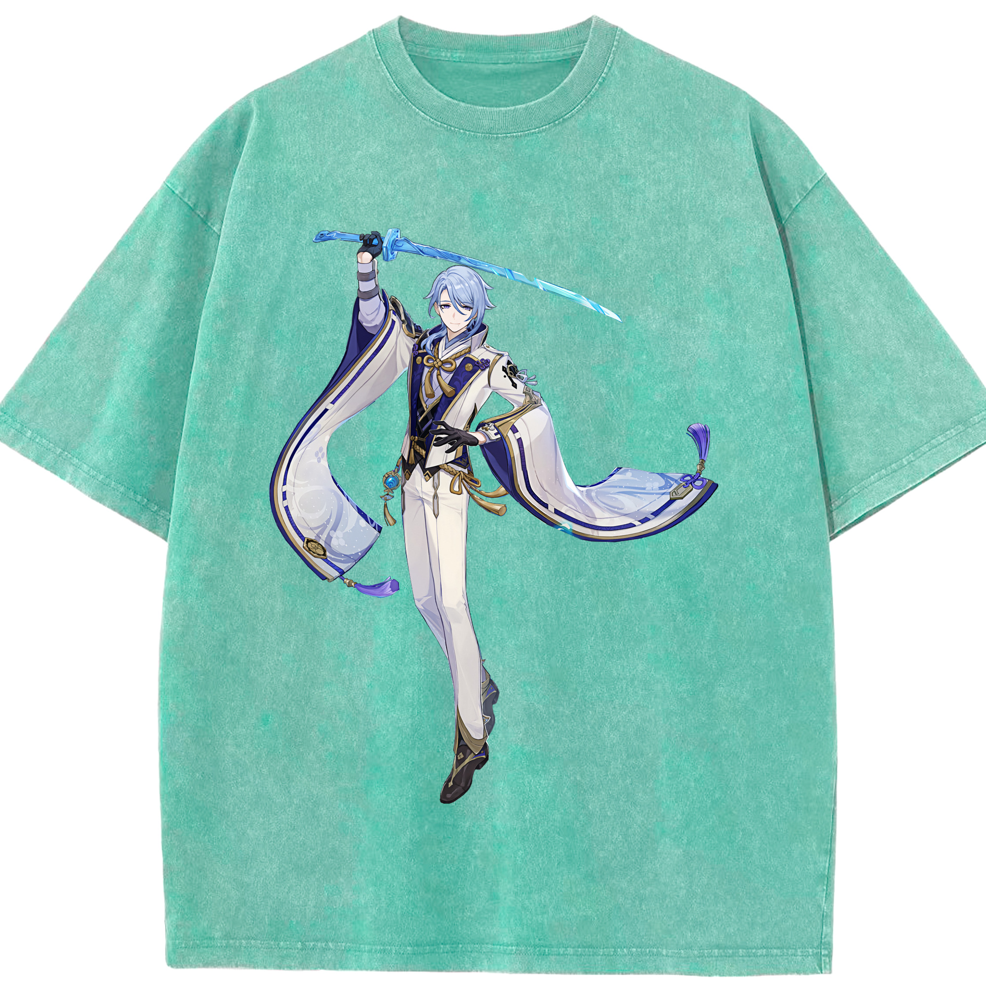 げんし神 神里綾人 かみさとあやと genshin Kamisato Ayato 綿100% ヴィンテージ風 半袖Tシャツ（フロントプリント）